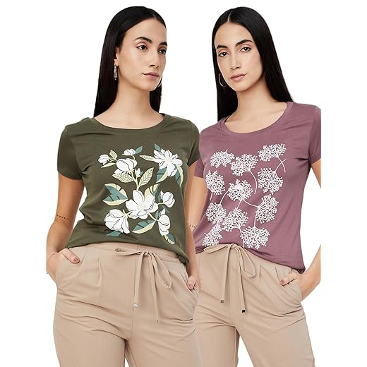 Max Women's Cotton Regular Fit Graphic Printed T-Shirt - Pack of 2