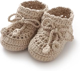 Hadetoto Hand Crochet Baby Booties - Soft Knit Cotton Warm Cozy Socks Shoes for Newborn First Walkers Infant Boy Girl 0-12M