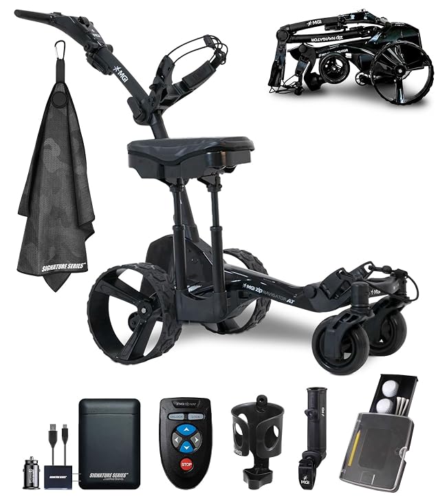MGI Zip Navigator All Terrain Electric Golf Cart with Seat Attachment Full Directional Remote Controlled Motorized Golf Push