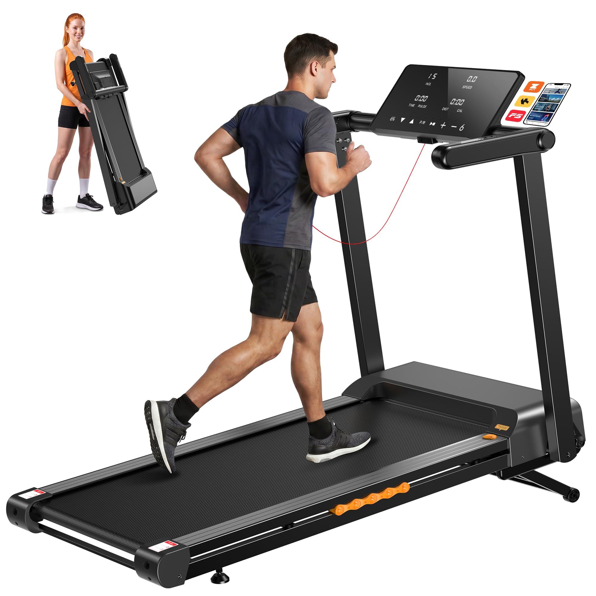 Laufband für Zuhause Klappbar mit 15%-18% Automatischer Steigung,3.0-4.5HP (14-16km/h) Laufband Klappbar,12 HIIT,LED-Display,Laufbänder APP,Pulsmessung,136KG,Platzsparend für Home & Büro