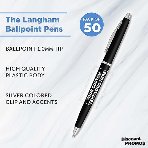 Miniatura 10 de DISCOUNT PROMOS Langham - Juego de 100 bolígrafos personalizados, paquete a granel personalizado, tinta negra, ideal para oficina, escuela,