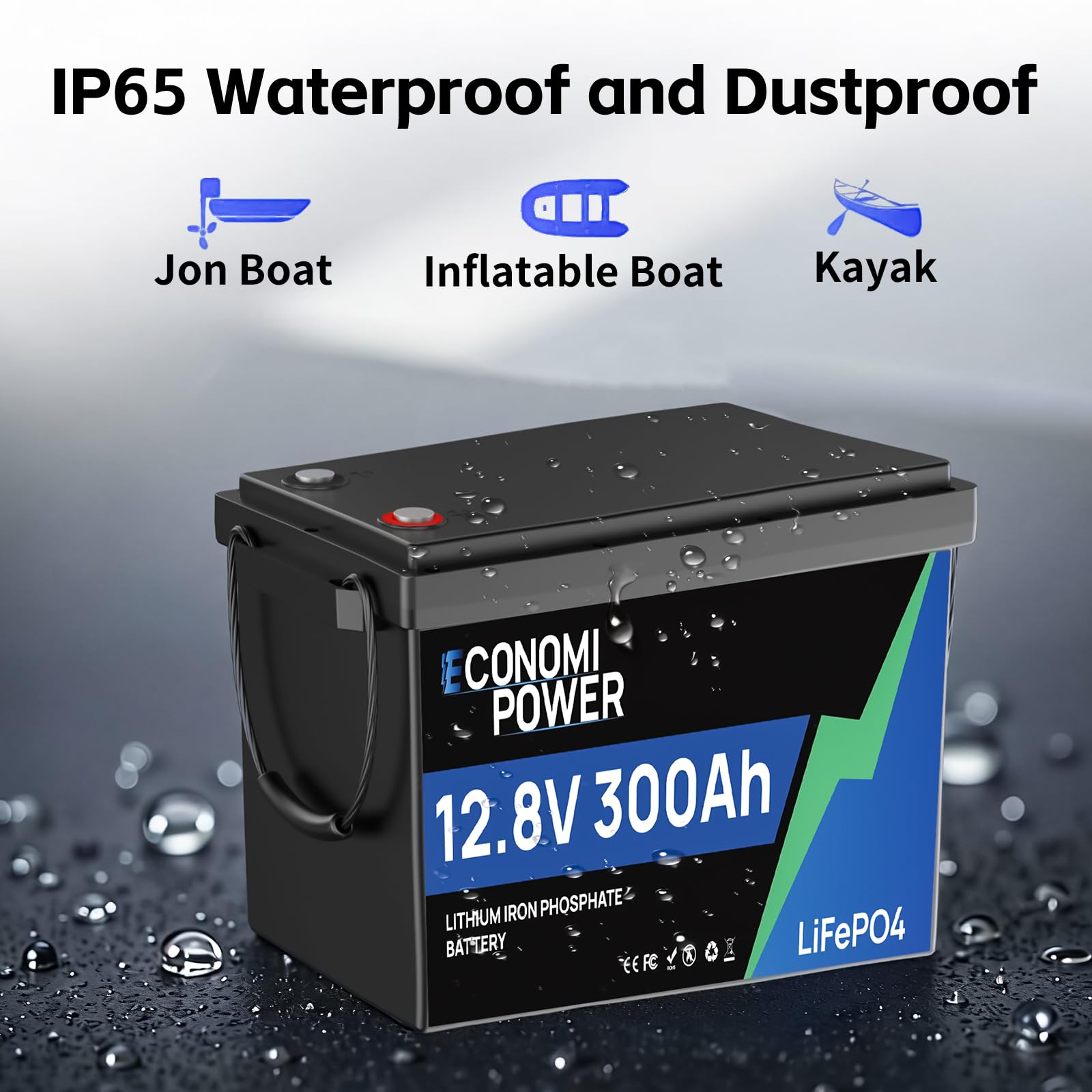 Batterie Lifepo4 300Ah 12V, EconomiPower 3840Wh batterie lithium BMS 200A, Max 15000 temps de cycle et 10 ans de durée de vie, idéal pour solaire, camping-car, d'électricité, off-grid