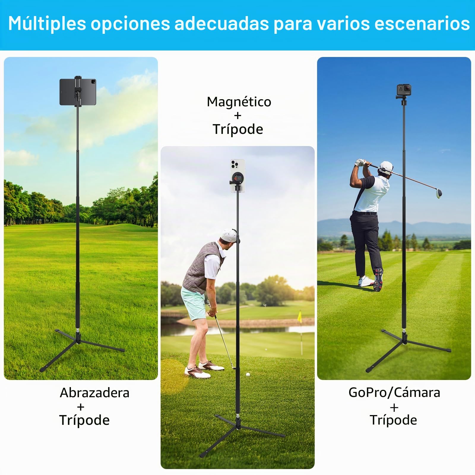 PrecisionMaster Trípode de Golf - Aluminio de Alta Resistencia con Compatibilidad | 52" Ajustable, Compatible con iPad Pro 13", Trípode de Grabación de Golf con Montura Magnética * 2
