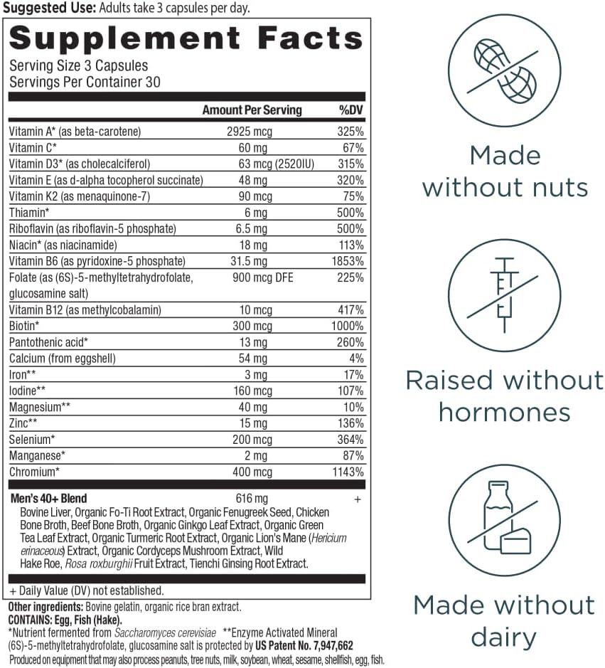 Ancient Nutrition Multivitamin for Men, Multi Men's 40+ Once Daily Vitamin Supplement, Magnesium, Methylated Vitamin A, B and K2, Supports Immune System, 90 Ct