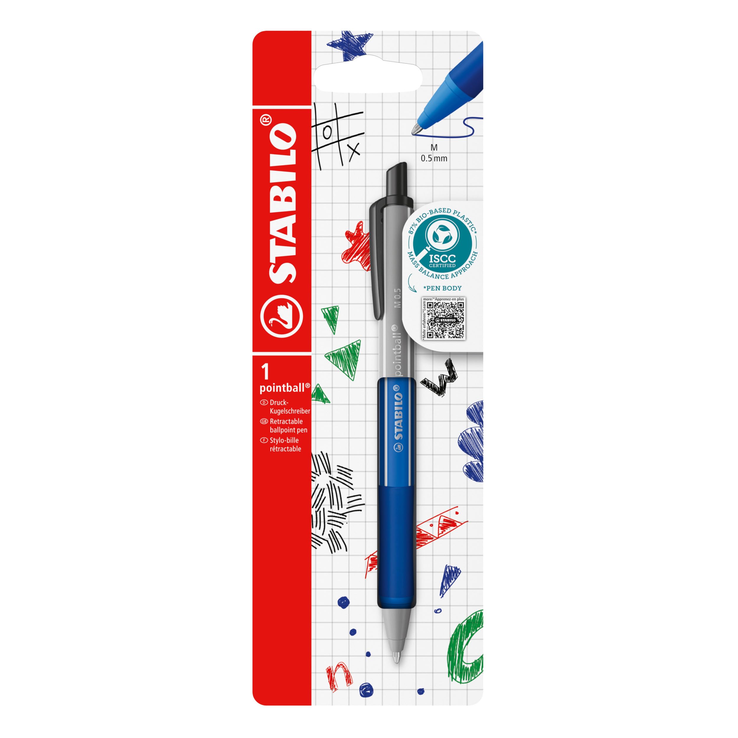STABILO pointball colorful - Ballpoint Pen - Pack of 1 - Ultramarine with Blue Ink