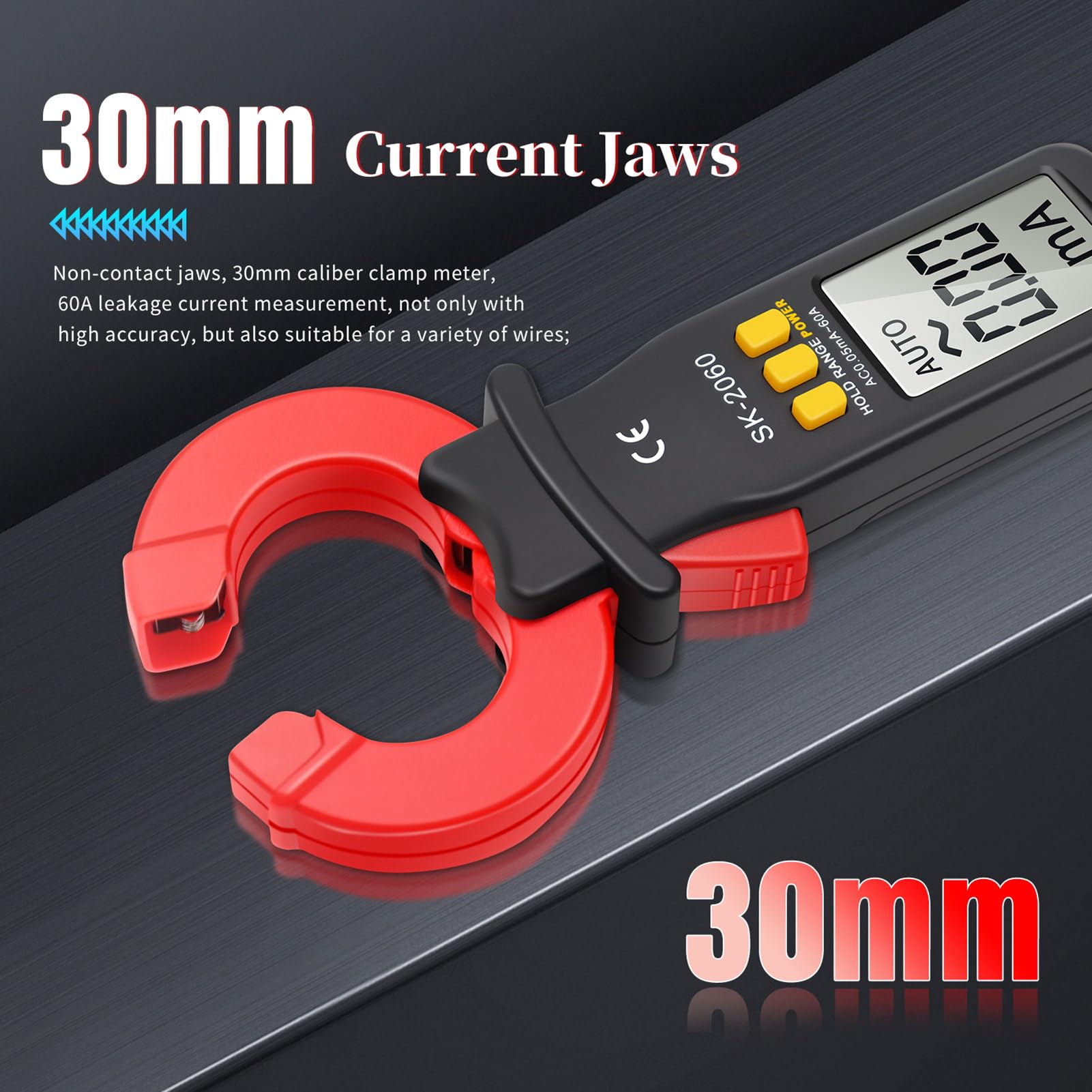 YWBL-WH Pinza Amperimétrica Digital Probador de Fugas de Corriente CA CC Rango 60A Rango Automático Microamperímetro Pinza Amperimétrica Micro Detector de Corriente con Apertura de (SK-2060 CA 0,05