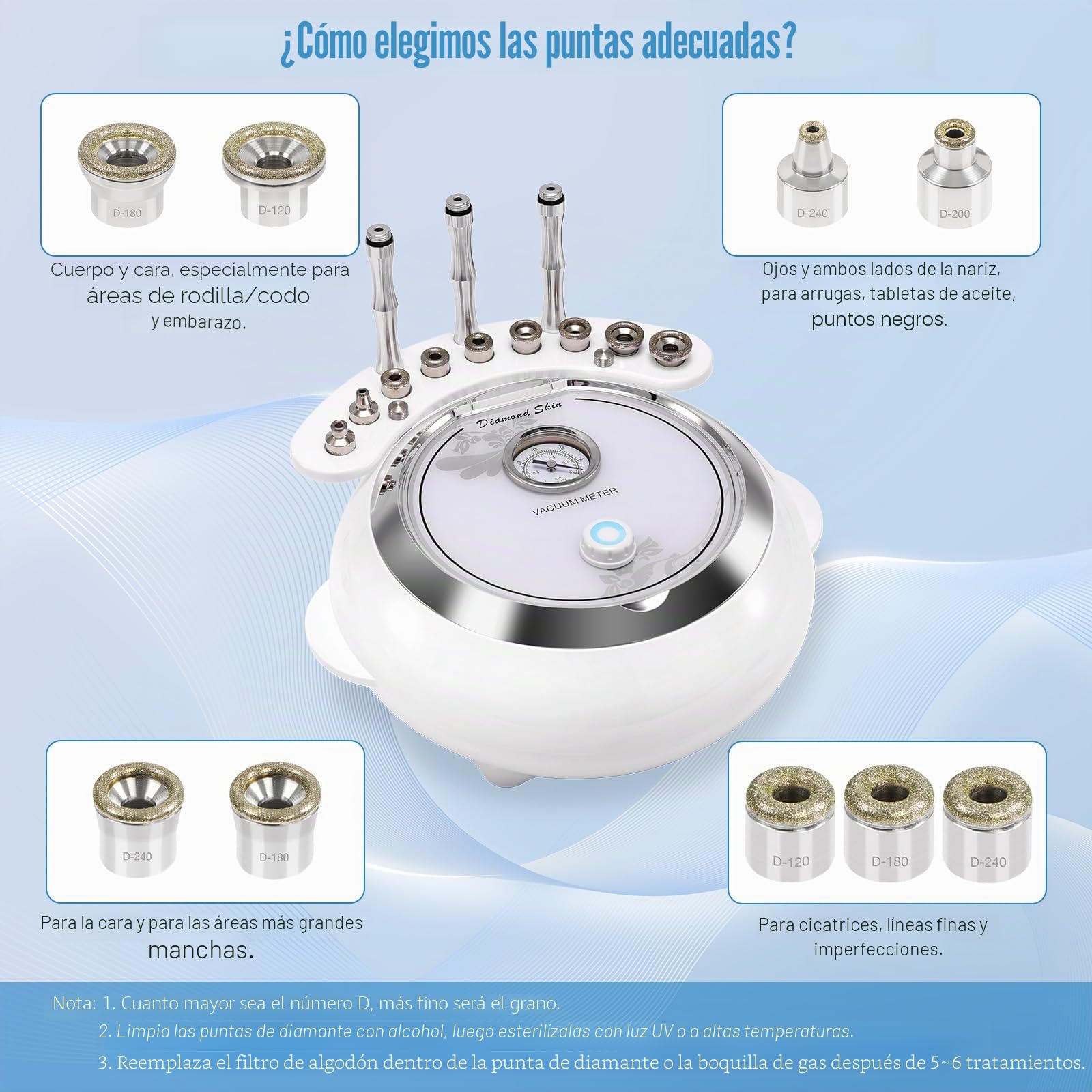 Máquina De Microdermoabrasión De Diamante 3 en 1, Equipo De Salón para El Cuidado De La Piel Facial con Vacío y Rociador (potencia de succión fuerte 65-68cmhg)