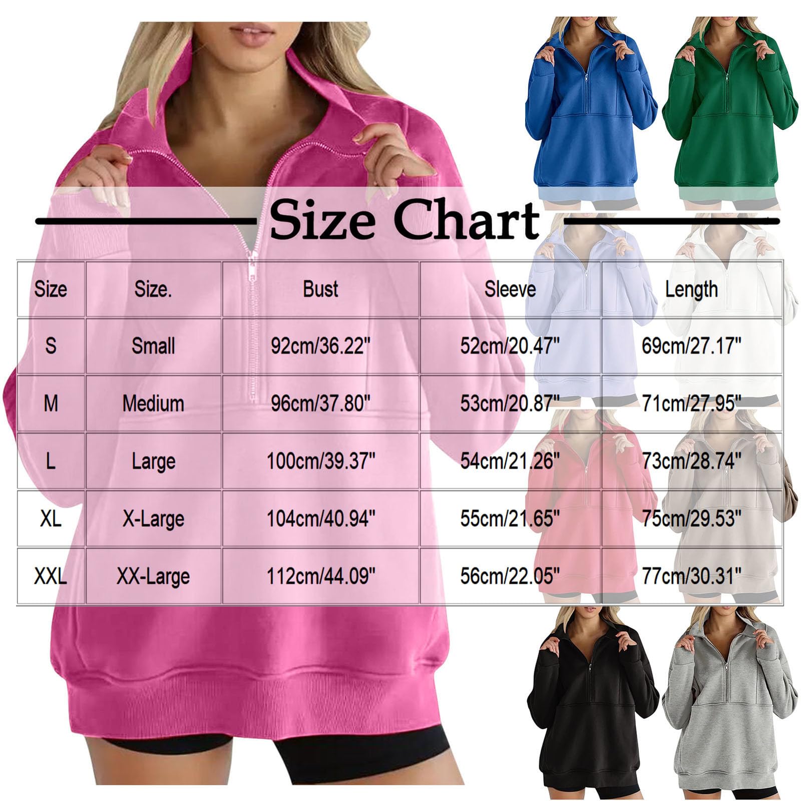 Generisch Sweatshirt Damen Umlegekragen Pullover mit 1/4-Reißverschluss und Taschen Oberteil Langarmshirt Casual Bequem Strickpullover Lässige Weich Tops Regular Fit Klassische Outerwear S-XXL