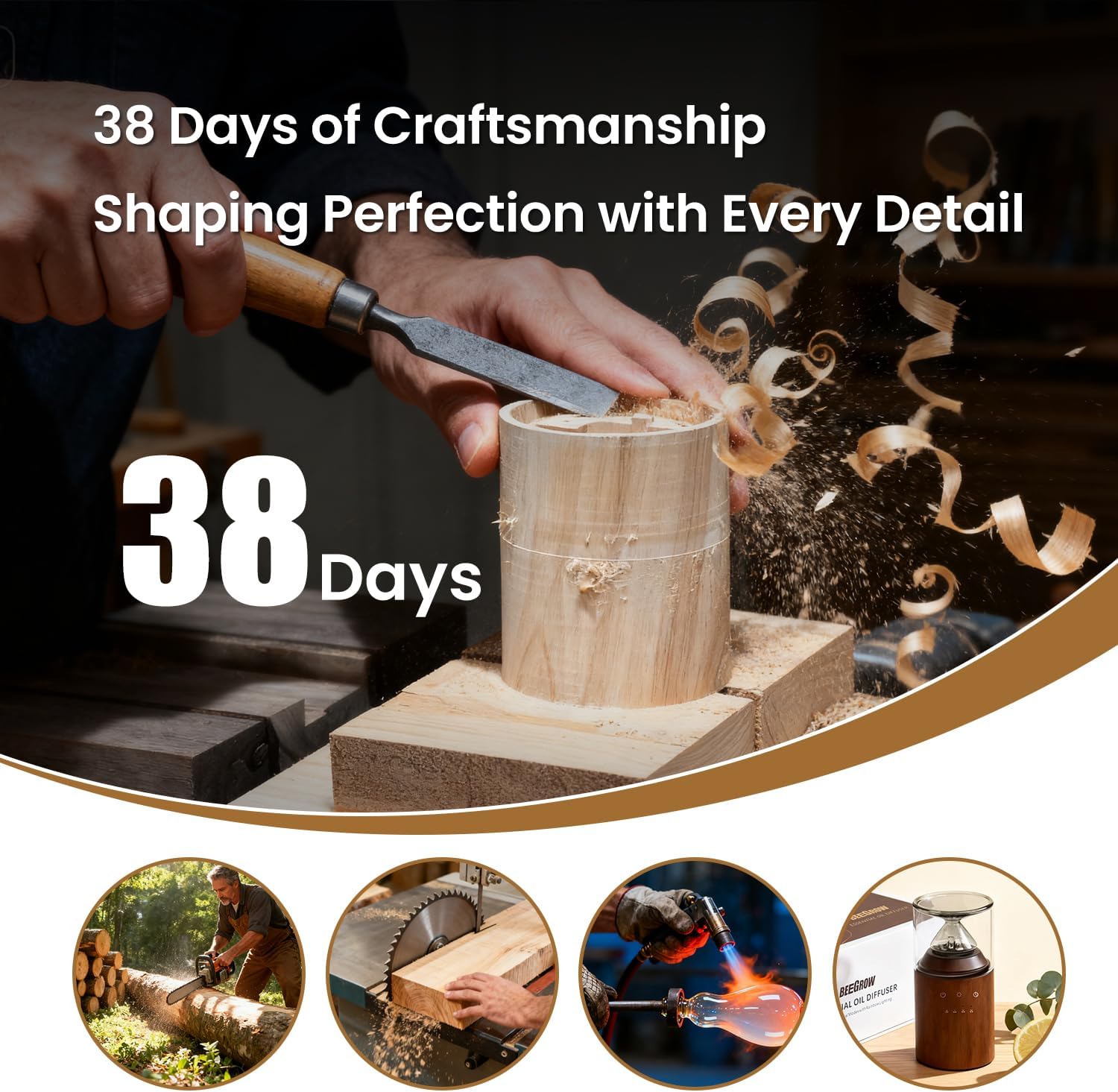 Waterless Nebulizing Essential Oil Diffuser, Real Glass and Solid Wood Portable Rechargeable Aroma Diffuser for Home Office Car, Luxury Gift Set with 10ml Lemon Oil