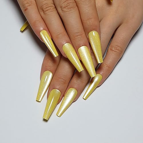 Miniatura 7 de Uñas postizas a presión largas de ataúd, con purpurina, brillantes, acrílicas, artificiales, de cobertura completa, con pegamento, para mujeres, 24