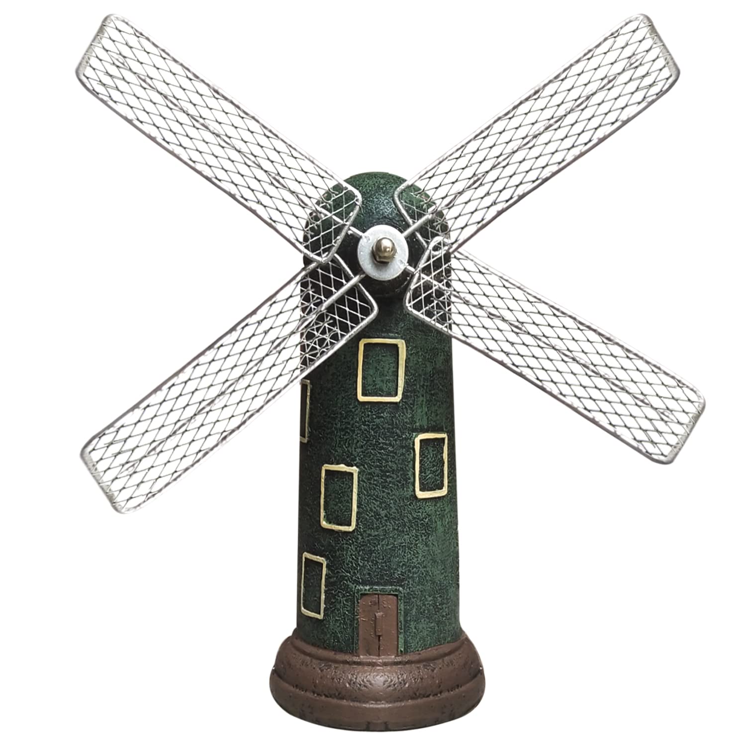 Rotatable Windmill Resin Home Decor Figurine with Money Bank - (Pack of 1, Green Brown)-image-4