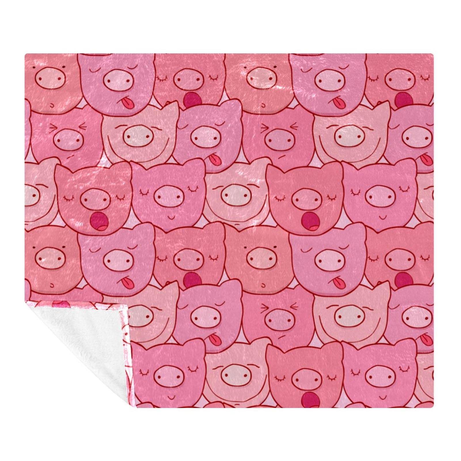 Couverture polaire rose motif cochons en microfibre douce 150x130 cm