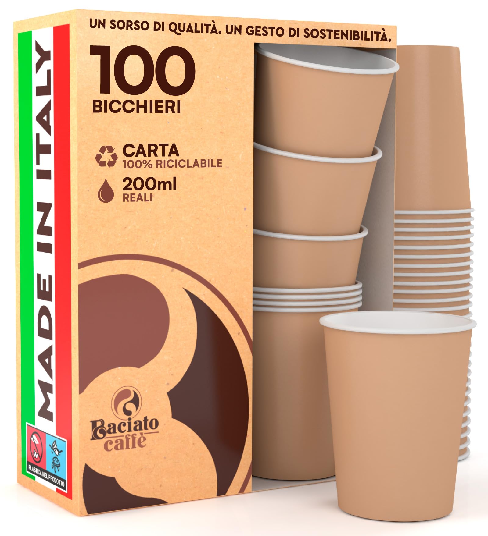 100 Bicchieri Di Carta 200ml Color Arancione - Ecologici, Biodegradabili, Made In Italy - Foto 10
