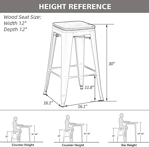 Miniatura 2 de Yongqiang Taburetes de bar de metal de 30 pulgadas, juego de 4 taburetes industriales apilables de altura de barra, taburetes de cocina altos sin