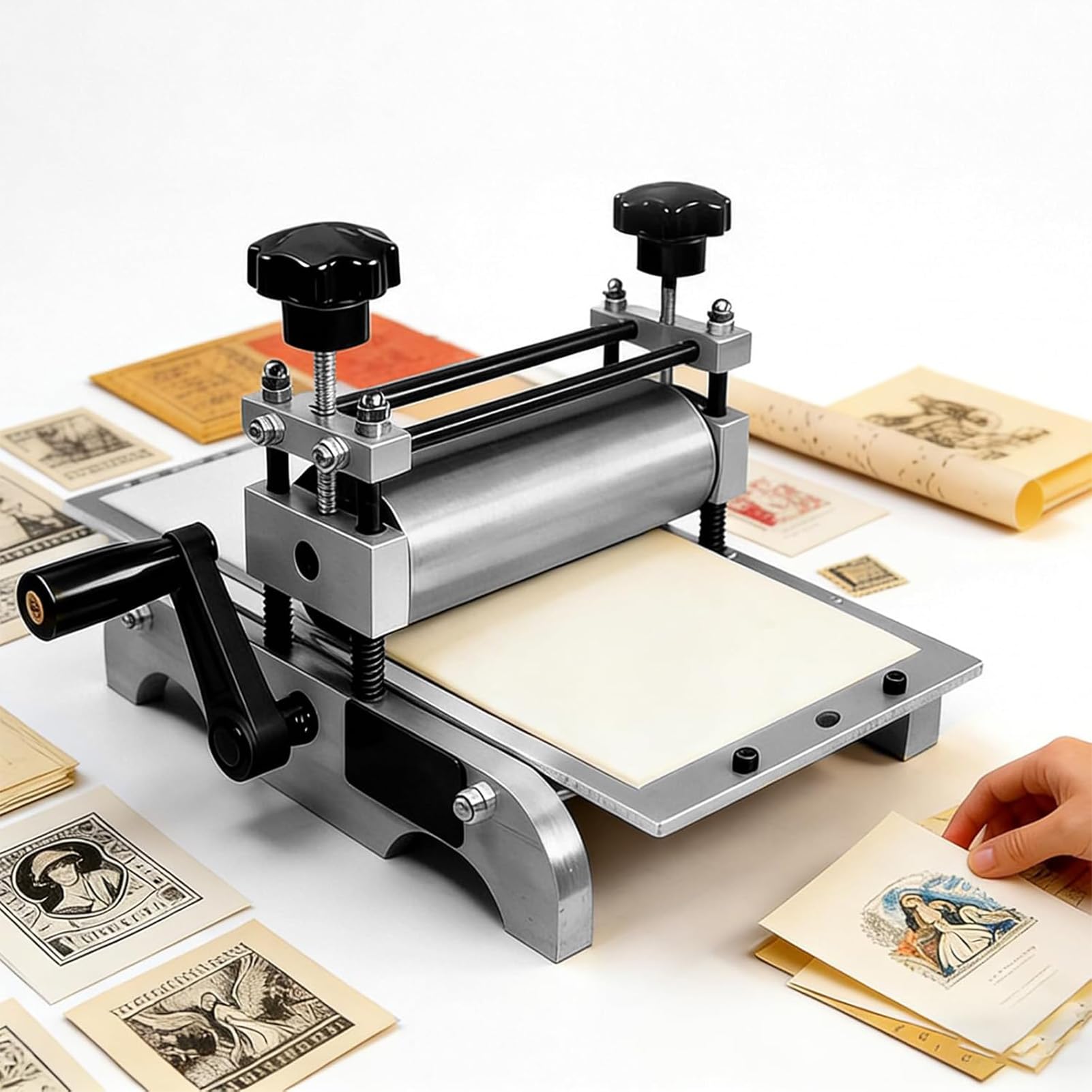 Joyfitness Printmaking Press Manual Engraving Press, Tabletop Printmaking Machine, Hand Crank Roller Design, Printing Size 300X170mm, Works Well On Paper, Wood And Copper Print Making For Daily Art Craft