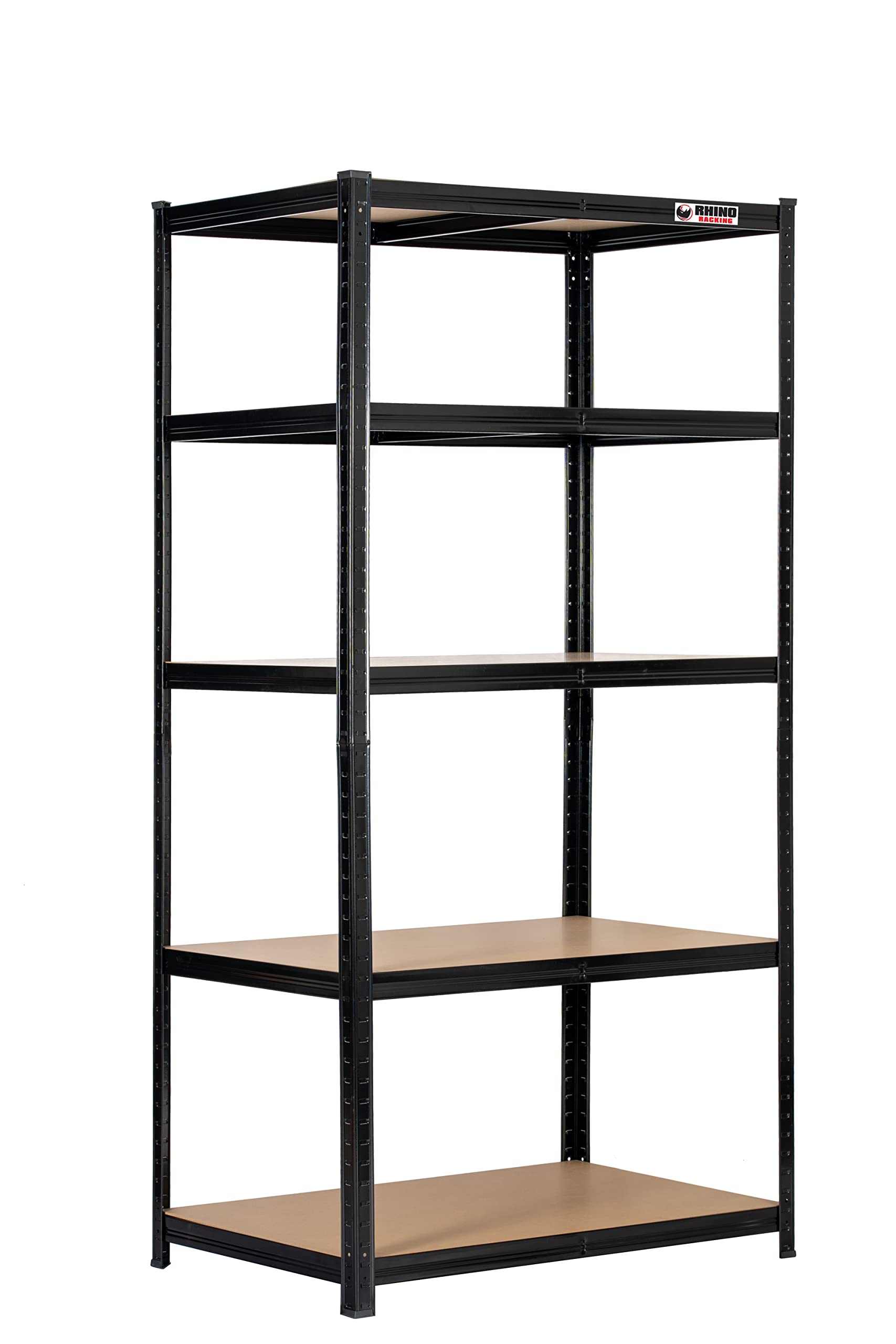 Rhino Racking โ 5 Tier Heavy-Duty Garage Shelving Unit โ 200kg Load Weight Per Shelf โ 1000kg Per Unit โ 180x90x60cm - Black - Adjustable Storage Shelves