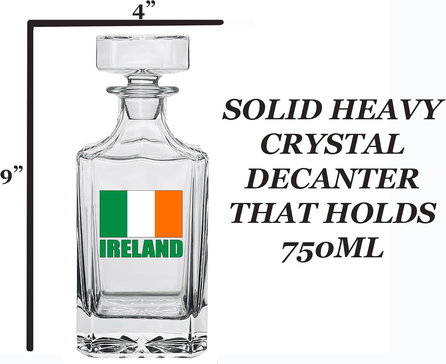 Rogue River Tactical Ireland Irish Flag Cutout Whiskey Decanter with Glass Stopper Custom Gift - Flag Men, Dad, Father's Day