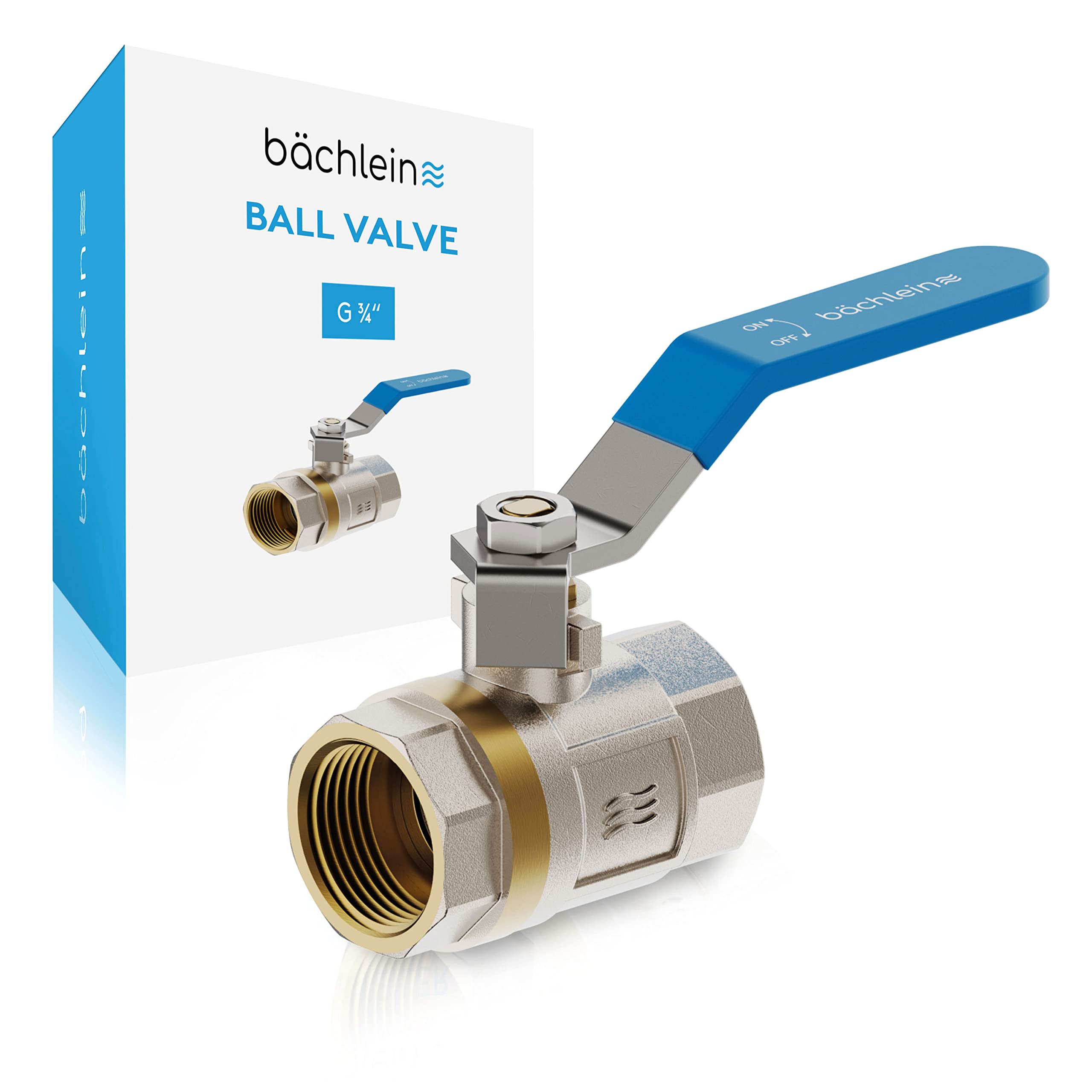 Bächlein Universal Ball Valve - Brass Ball Valve with Lever Handle and 3/4 Inch Female Thread on Both Sides - Full Bore Shut-Off Valve