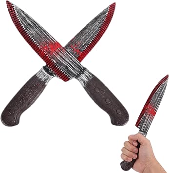 Yizzen 2 Pcs Fake Knife, Halloween Accessories with Fake Blood, Ghostface Bloody Knofe, Plastic Prop Weapon for Ghost Face, Knives for Trick or Treat Fancy Dress Costume