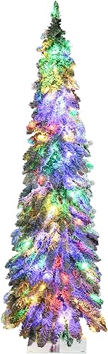 HOMCOM Árbol de Navidad artificial preiluminado de 4 pies de alto con 225 ramas flocadas de nieve, 100 luces LED blancas cálidas o coloridas, forma