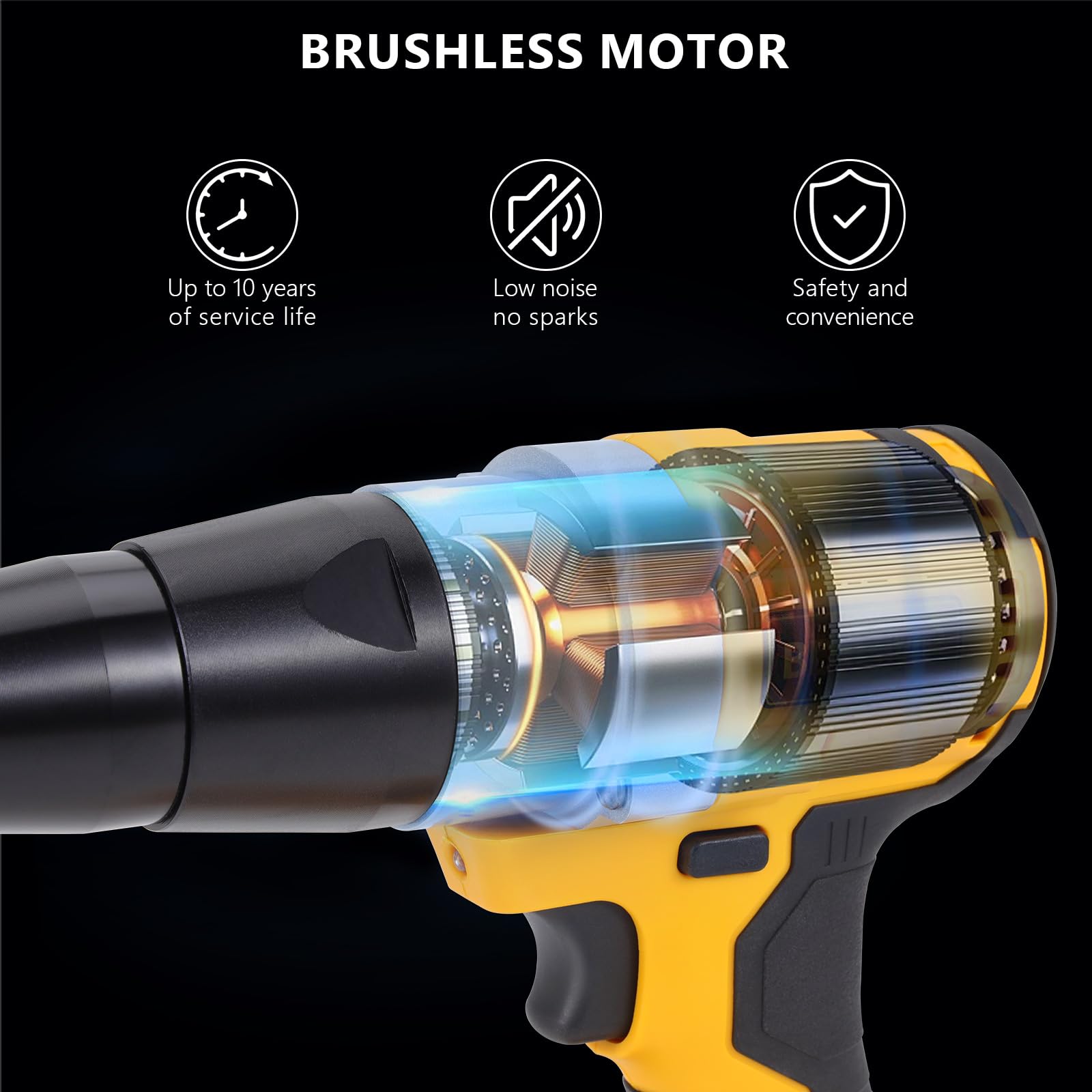 Akku-Nietpistole für Dewalt 20 V Max Akku (ohne Batterie), bürstenlose elektrische automatische Nietpistole, bürstenloser Motor für Nieten 1/8 Zoll, 5/32 Zoll, 3/16 Zoll, für Metall, Kunststoff und