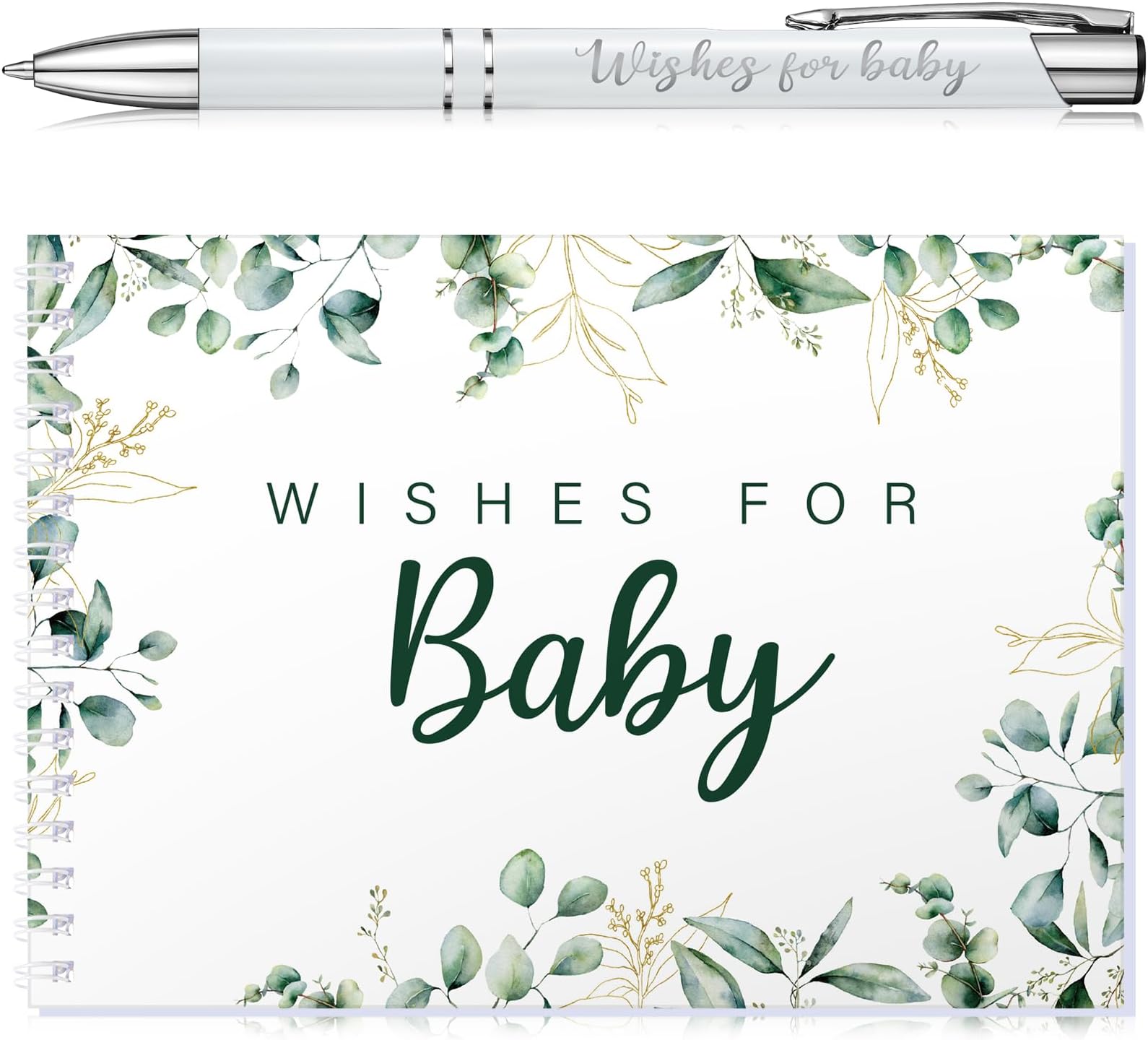 Tenare Baby Shower Book Wishes for Baby Guestbook with Pen Shower Games Advice Book Alternative Toddler Gifts(Green Leaf)