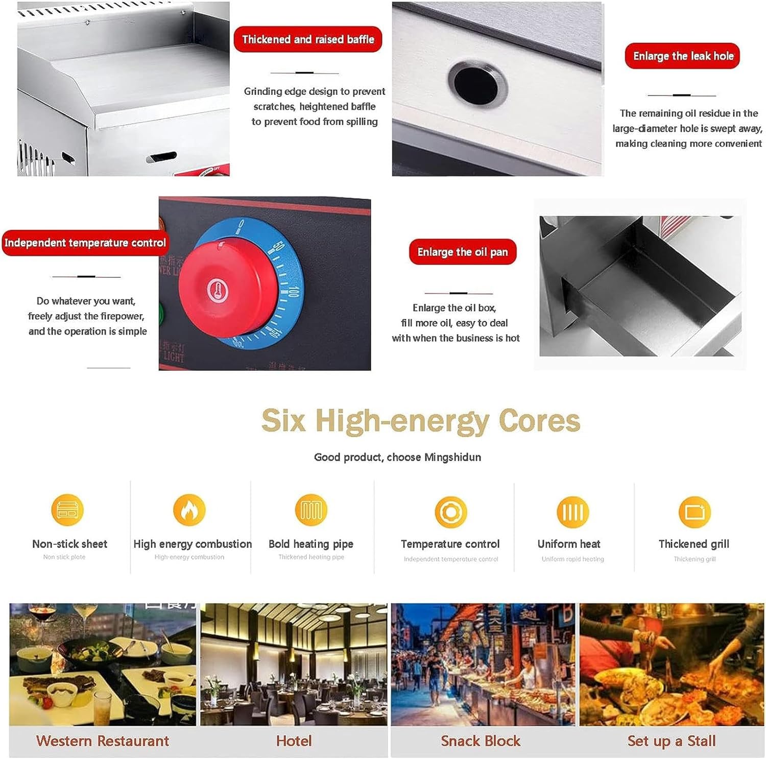 Commercial Griddle, Commercial Gas Electric Countertop Griddle Stainless Steel Flat Top Grill Hot Plate BBQ, Heavy Duty Flat Top Countertop Restaurant Griddle Grill for Indoor Outdoor