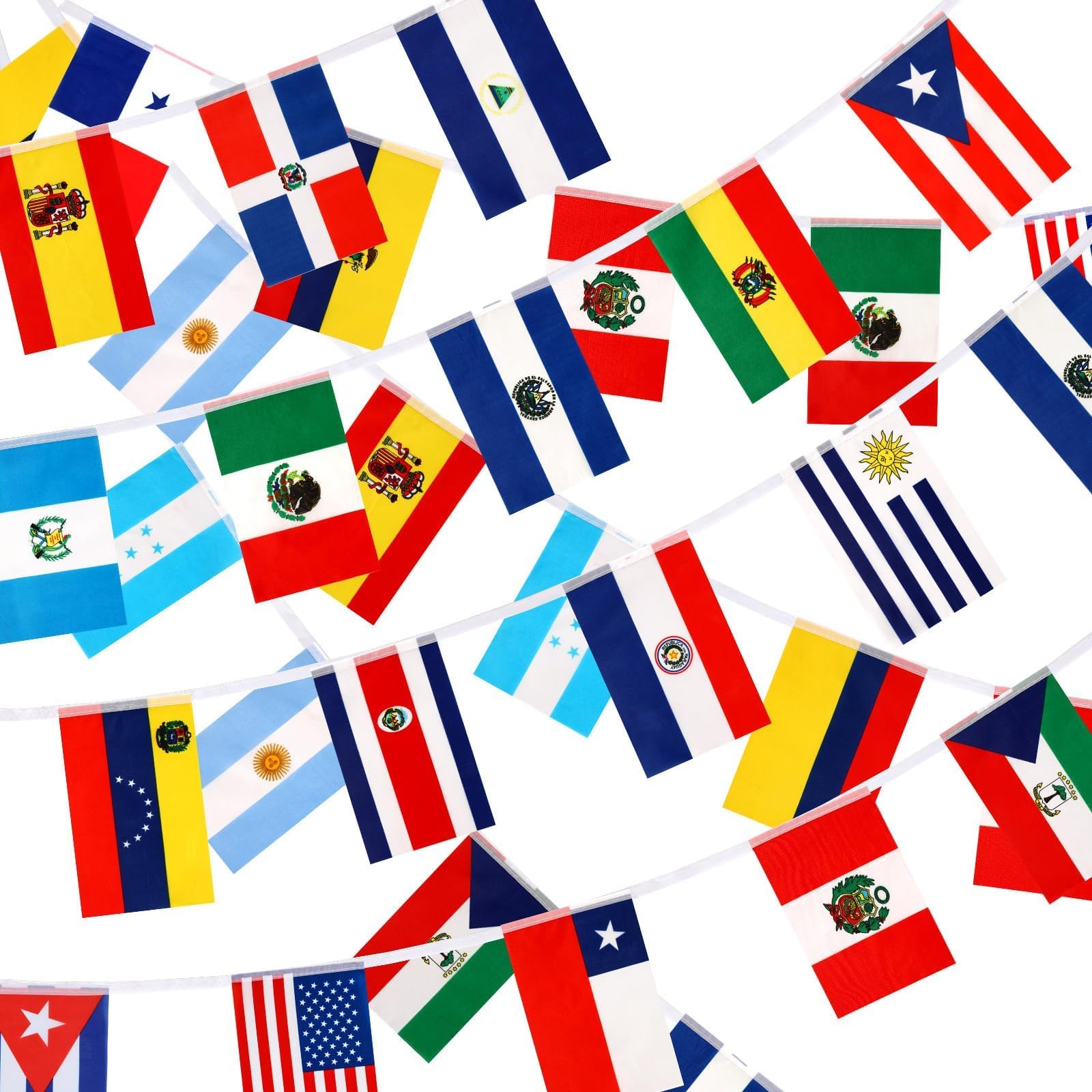 MARFOREVER 22 Countries Spanish Speaking String Flags, 100Pcs Hispanic Heritage Month Banner String Flags Assorted Latin America Latino Flags for National Heritage Hispanic Month Decorations(82ft)
