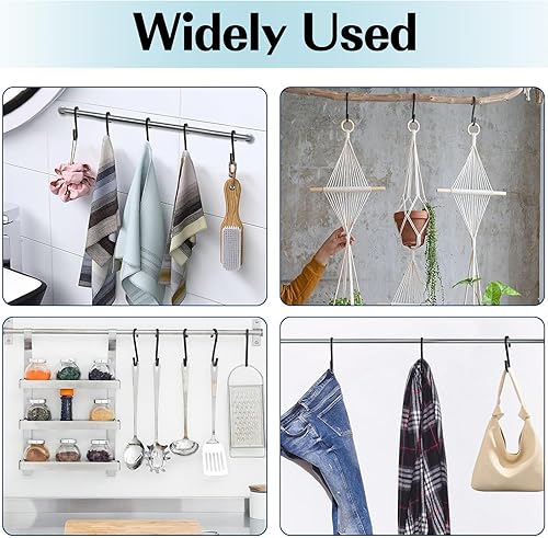 Miniatura 5 de Paquete de 12 ganchos en forma de S, ganchos versátiles en forma de S para colgar tazas de café, ollas de cocina y sartenes (negro)