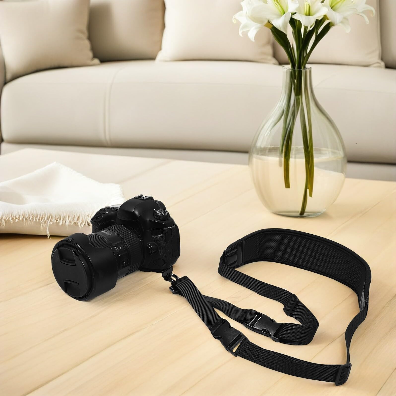Correa para Cámara Fotográfica Ergonómica Acolchado y Longitud Ajustable, de Fibra de Poliéster y Aleación, Adecuado para Fotografía y Senderismo