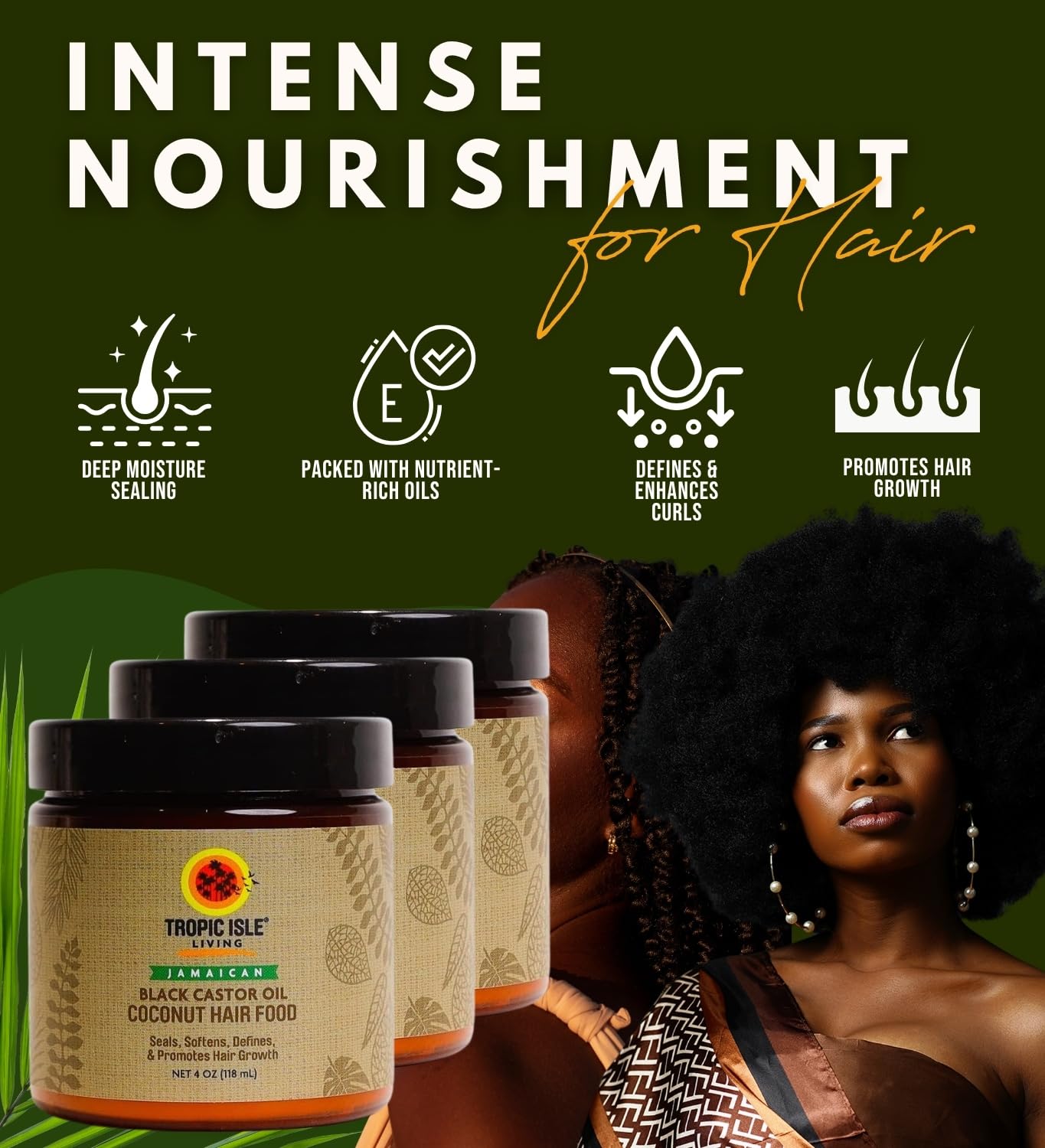 Tropic Isle Living Daily Hair Moisturizer For Black Women – 3x Coconut Jamaican Black Castor Oil Hair Food 4 oz Bundle with Shea Butter, Vitamin E, and Rosemary – Moisturizing – Gift Set (3 Items)