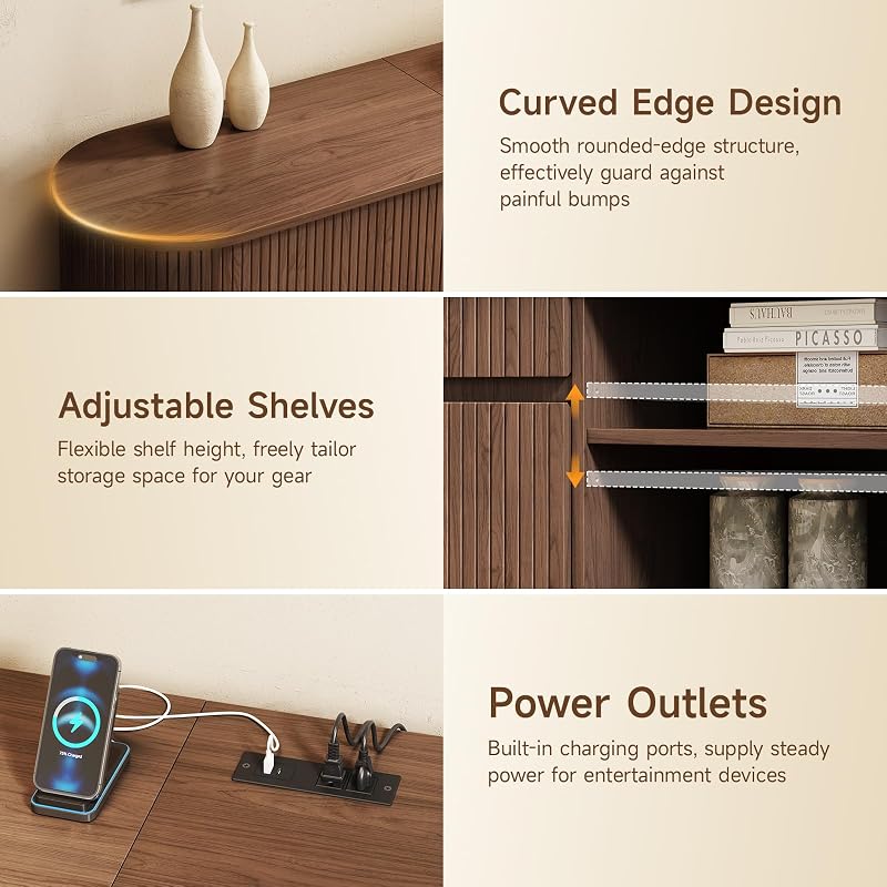 ONBRILL 86.6" Projector TV Stand with Outlets for Screen up to 120", Walnut image 5