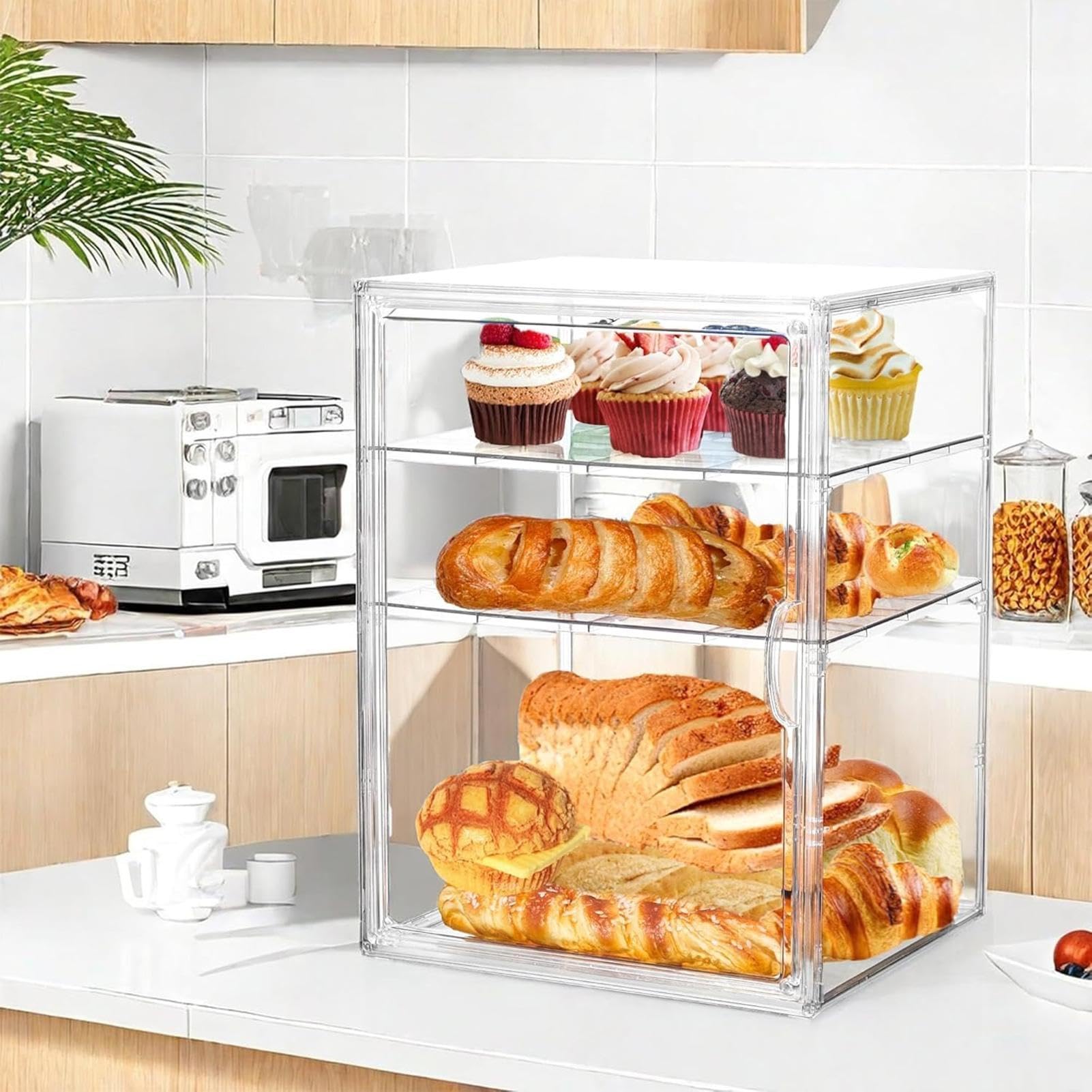 Vitrina expositora de acrílico Gran contenedor expositor transparente de | Contenedor De Pan Para Encimera De Cocina para encimera, esquina, despensa, sándwich, tostada, hogaza, masa, bol