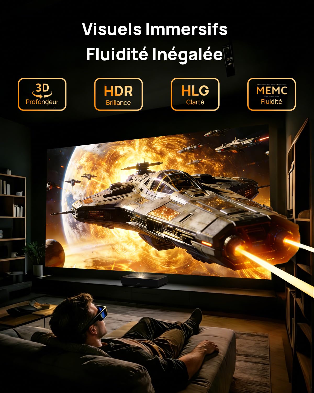 WEMAX Nova Pro Videoprojecteur Ultra Courte Focale Laser, Google TV, 2100 Lumens ISO, HDR10, HLG, AutoFocus & Keystone, Dolby Audio DTS-HD, 150" Projecteur UST ALPD Laser TV pour Cinéma Maison, Gaming