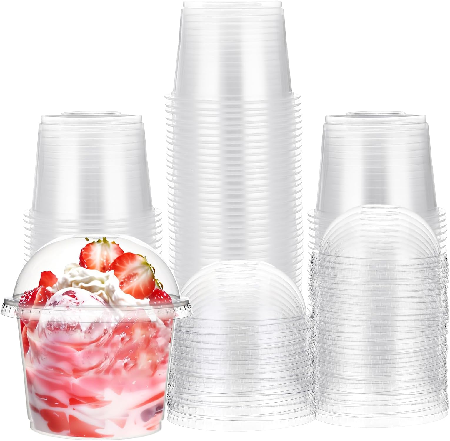 100 Pack Ice Cream Cups with Lids, Round Plastic Cups with Lids, Clear Ice Cream Cup for Desserts, Snacks, and Cold Drinks