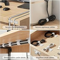 Vista 5 de 100 correas de cable de para debajo del escritorio, gestión de cables autoadhesivos, organizador de cables ajustable para escritorio, hogar, Blanco