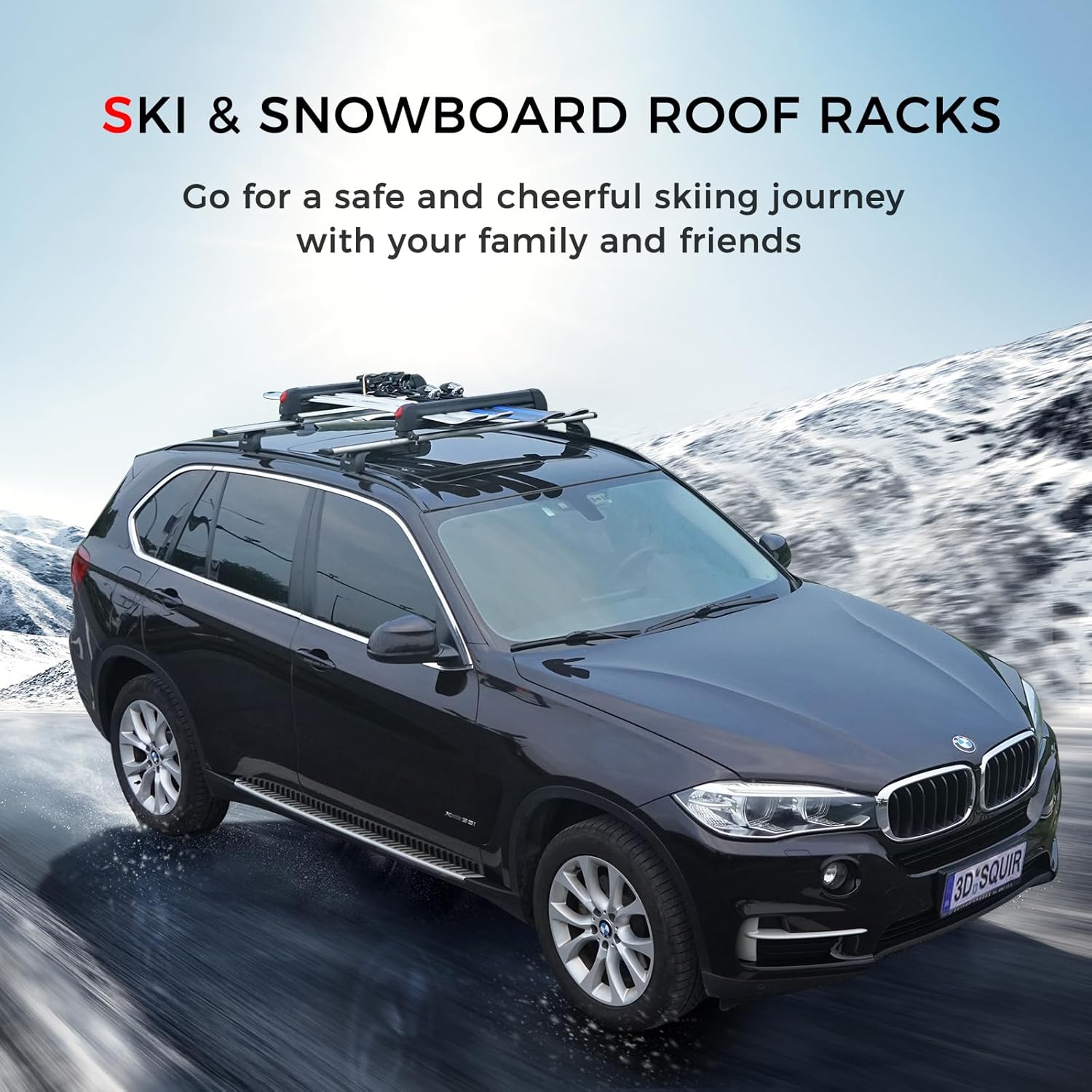 Ski and Snowboard Roof Racks with Anti-Theft Lock, 24.3" Universal Ski Roof Rack Carrier - Fits 6 Pairs Skis or 4 Snowboards, Black