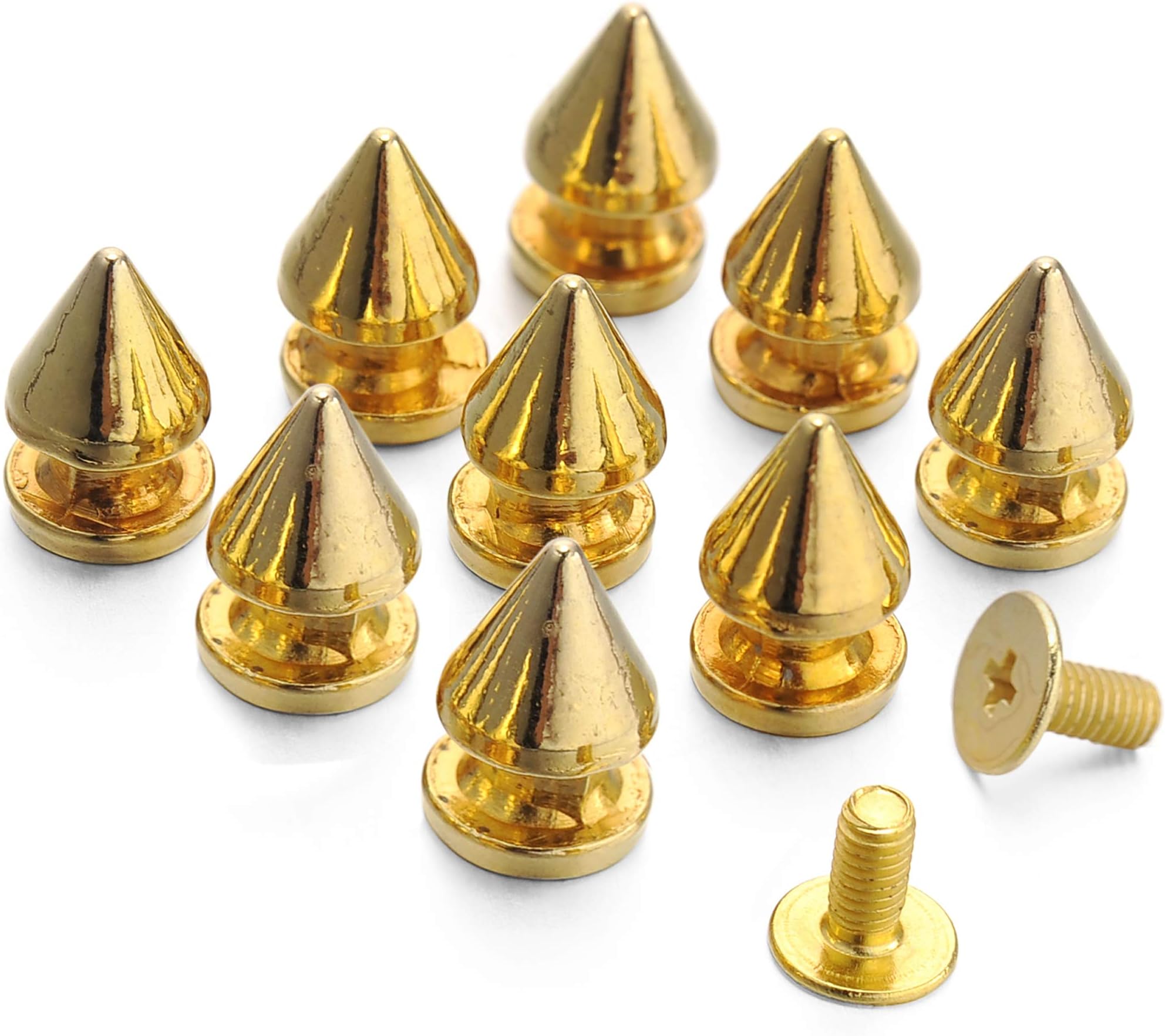 100 Sets 12MM Metal Tree Spikes Studs Screw Back Leathercraft Rivets Cone Spikes Metal Studs Punk Bags Belts Shoes Garment Accessories DIY (Gold)