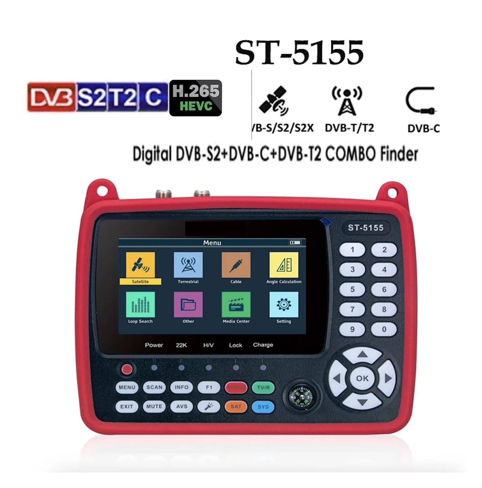 ST-5155 Combo DVB-S2 + DVB-C + DVB-T2 MPEG4 HD H.265 Lecteur de Codes-Barres Satellite H.265 HEVC QSK 8SK 16APSK 4,3 Pouces VS ST-5150