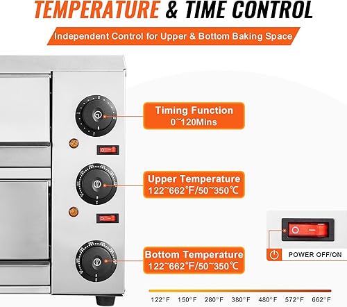 Miniatura 4 de VEVOR Horno eléctrico de pizza para encimeras, 12 pulgadas, 1700 W, con control de temperatura y temporizador de 0 a 60 minutos, tecnología de