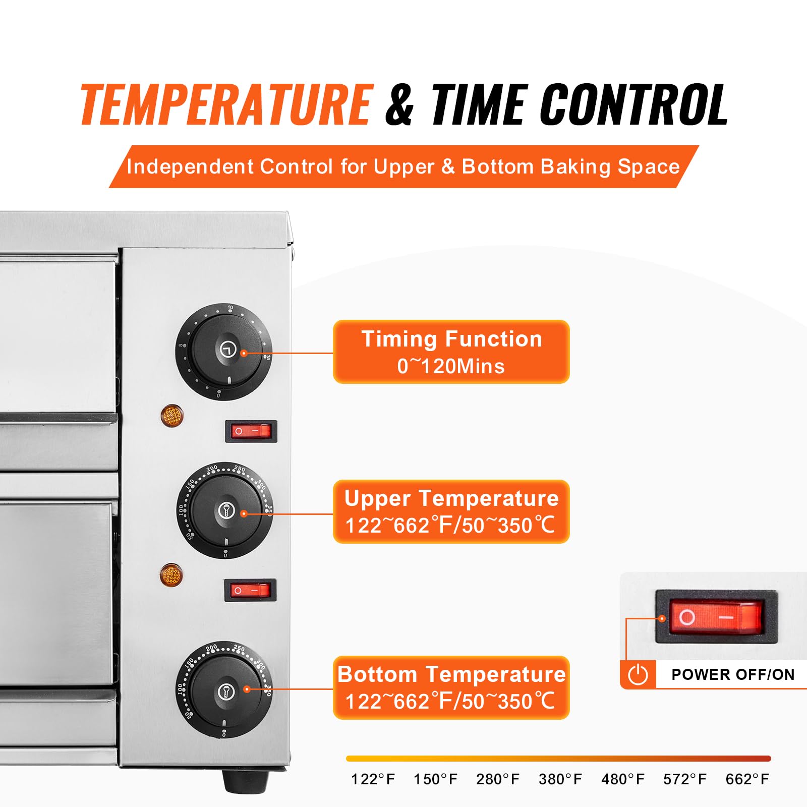 VEVOR Horno de Pizza Eléctrico para Encimeras, 1700 W, con Control de Temperatura y Temporizador, Horneado Uniforme y Fácil Limpieza, Ideal para Cocinas Comerciales y Domésticas, 477 x 400 x 350 mm