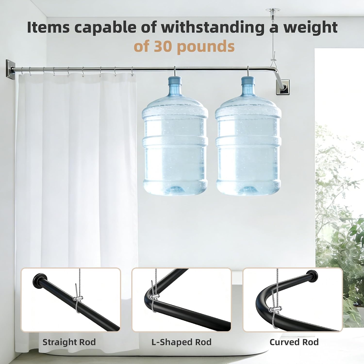 Ceiling Support for Closet Rod, Stainless Steel Ceiling Support Bracket, Adjustable 60″ Heavy Duty Wardrobe Pipe Bracket Rod Holder for Curved L-shaped & Straight Clothes Rail Closet Assembly (4 Pack)