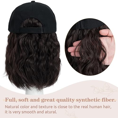 Miniatura 3 de S-noilite Peluca de gorra de béisbol con extensiones de cabello, 8 pulgadas, corto, rizado, ondulado, estilo Bob, peinado, ajustable, con cabello