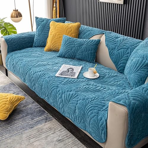 Miniatura 5 de Funda para sofá con diseño de hojas de palma, de felpilla, acolchada de felpilla, 1 pieza, antideslizante, suave, protector de muebles para