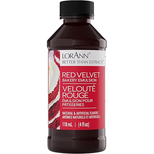 LorAnn Oils Red Velvet Bakery Emulsion: True Essence, Ideal for Boosting Fruit Tones in Cakes, Cookies & Desserts, Gluten-Free, Keto-Friendly, Extract Substitute Essential for Your Kitchen, 4 Oz