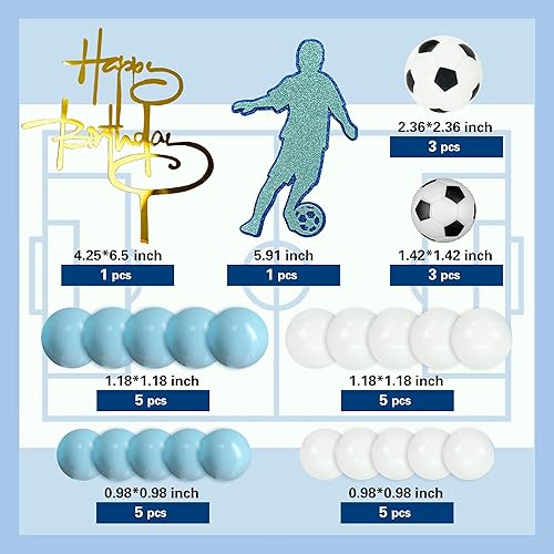 Miniatura 2 de 28 piezas de decoración de pastel de fútbol para niños, decoración de cupcakes deportivos con bolas azules y blancas y mini pelotas de fútbol para