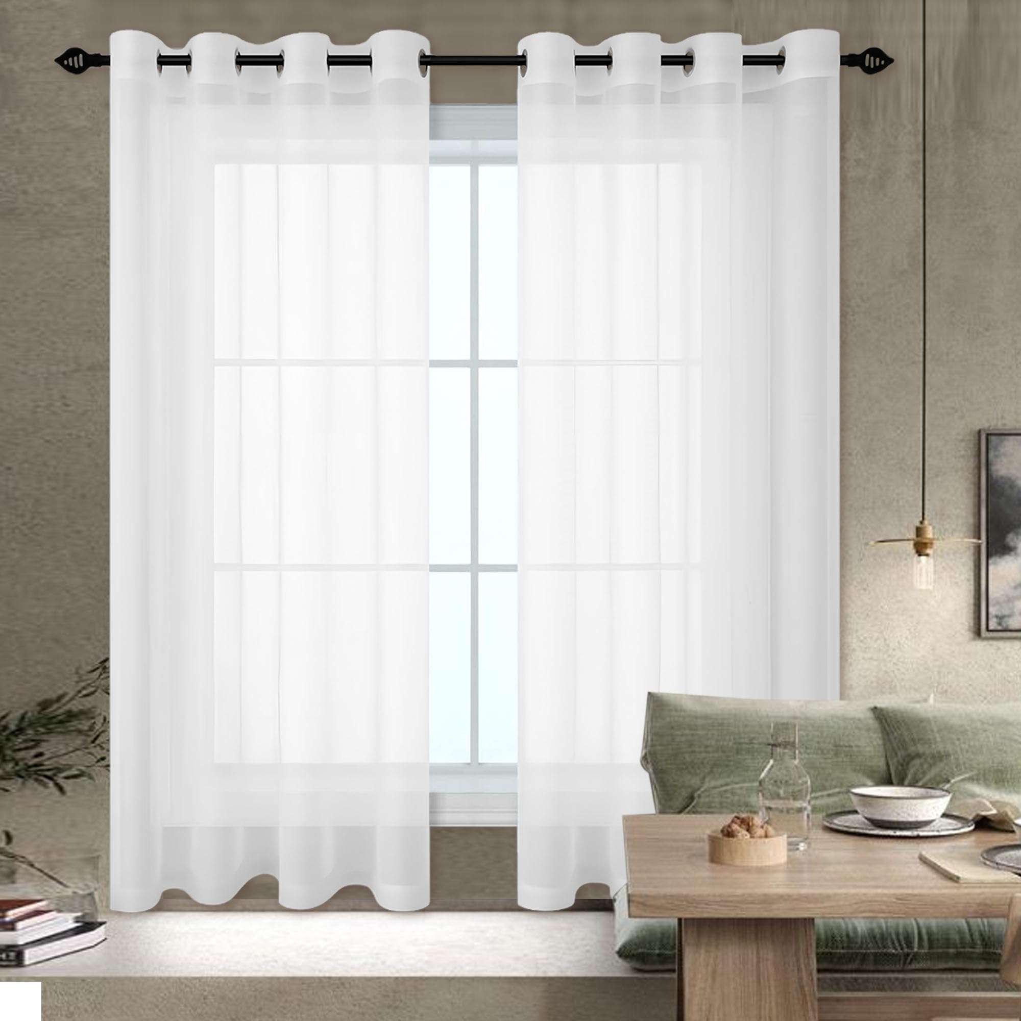 TAOLITAO Sheer Curtainsc 240 x 210 cm Light Filtering Short Voile Curtains Solid Color for Living Room Kitcken Bedroom, White