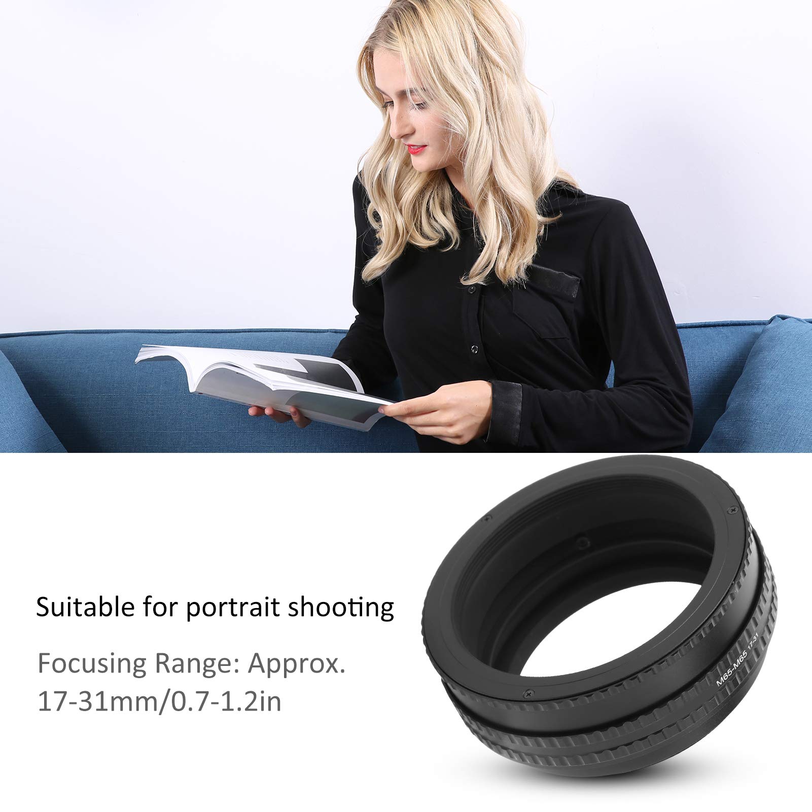 Sxhlseller Fokussierbarer Helikoid-Adapter, 17-31MM Einstellbarer Fokussierrohr-Adapterring für Makrofotografie, Vergrößerungs-Makroobjektiv-Fokussierrohr für M65 Helikoid-Montage