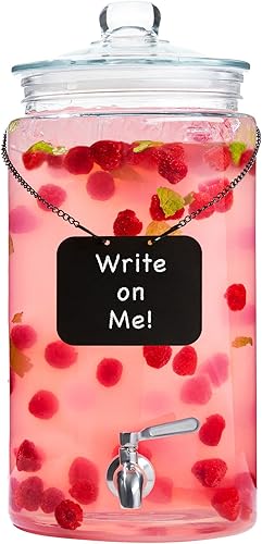 Dispensador de bebidas de vidrio de 2 galones con boquilla para fiestas, soporte hermético alto y hermético para servir bebidas estilo masón con