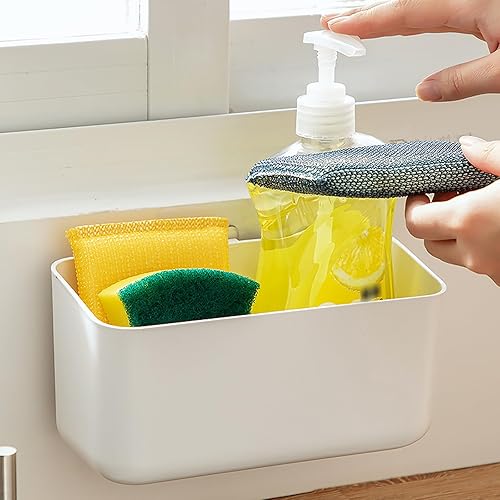 Miniatura 3 de Organizador multifuncional con agujeros de drenaje, soporte para esponja, almacenamiento de cepillos de platos, soporte de jabón para fregadero,